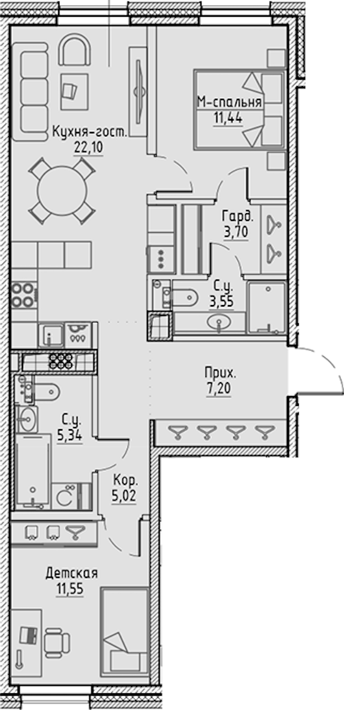 2-комнатная квартира 69.9 м², 8/10 эт., ЖК «LEGENDA Сампсониевский 32»